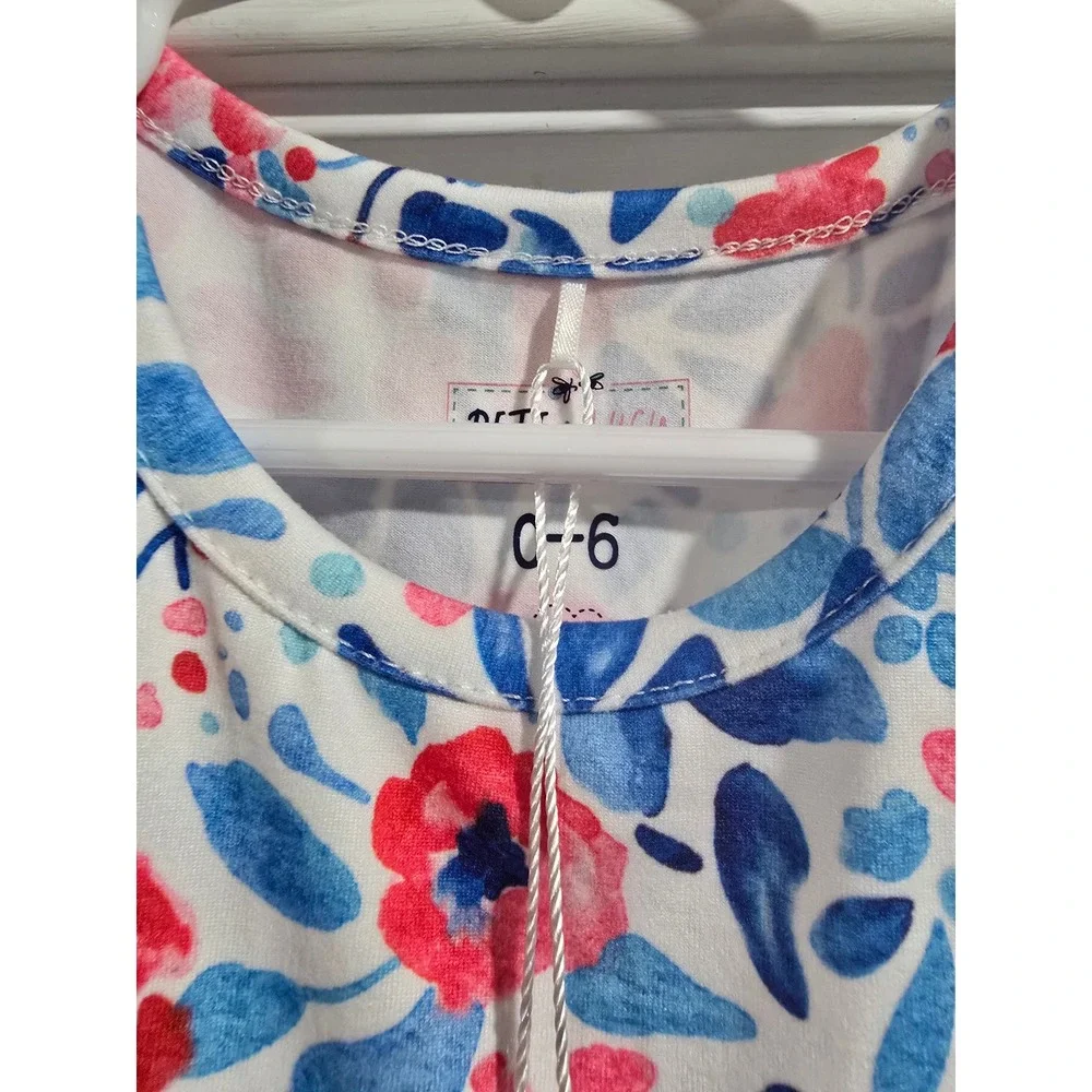 Pete + Lucy Baby Girls Watercolor Floral Tiered Sleeveless Dress Blue Pink 0-6M